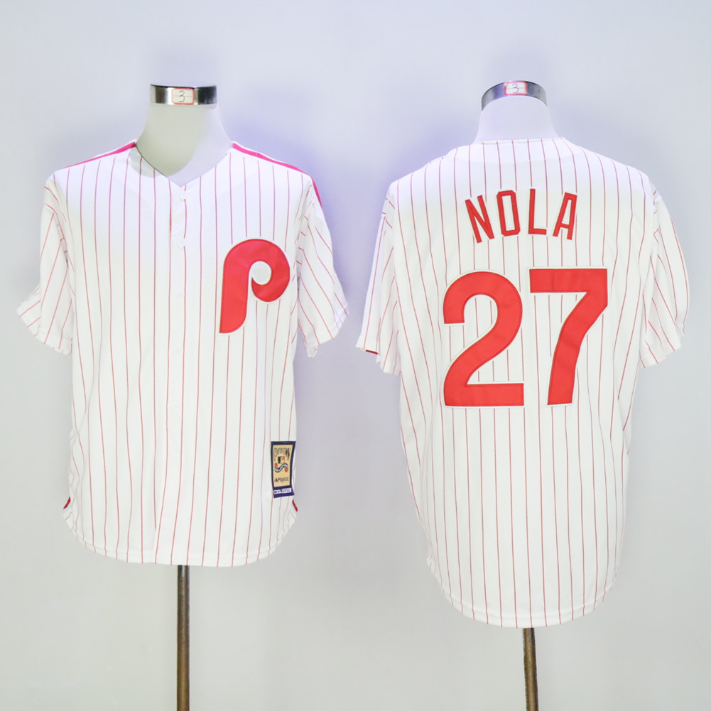 Men Philadelphia Phillies #27 Nola White Throwback MLB Jerseys